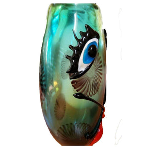 Large Murano Face and Abstract Designs Picasso Style Art Glass Vase Estate Find