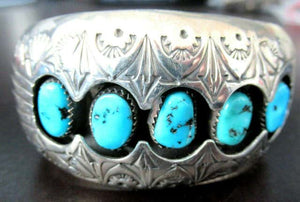 Designer P BENALLY Native American Navajo Turquoise Silver 925 Cuff Bracelet