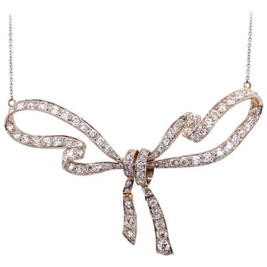 Diamond Bow Platinum Edwardian Necklace Estate Fine Jewelry
