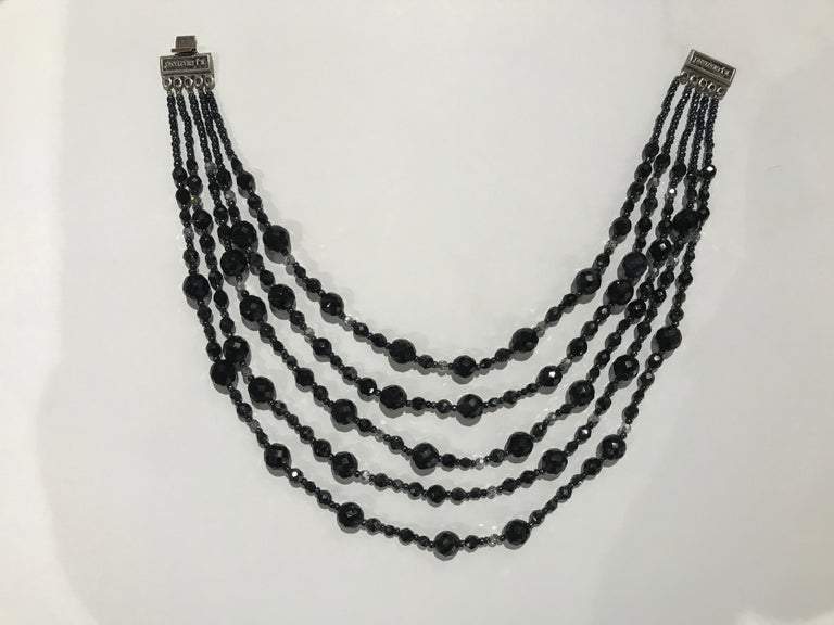 Trio Glass Bead & Fringe Necklace, Black