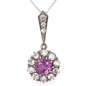 Edwardian 1.03 Carat Pink Sapphire Platinum Gold Necklace Estate Fine Jewelry