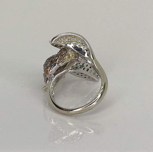 Vintage Multi-Color Sapphire Diamond Gold Frog on Leaf Ring Estate Fine Jewelry