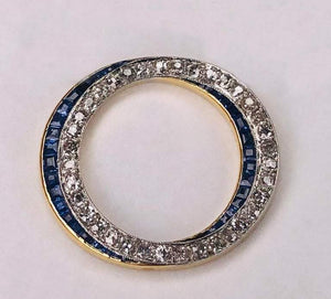 Edwardian Sapphire Diamond Circle Platinum and Gold Pendant Estate Fine Jewelry