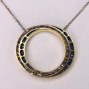 Edwardian Sapphire Diamond Circle Platinum and Gold Pendant Estate Fine Jewelry
