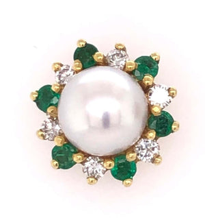 Honora Pearl Diamond and Emerald Gold Stud Earrings Fine Estate Jewelry