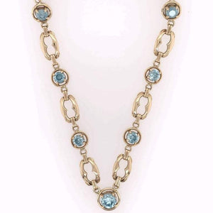 Retro 12 Carat Blue Zircon Gemstone Gold Necklace Fine Estate Jewelry