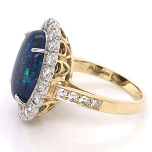 6.00 Carat Black Opal and Diamond Platinum Cocktail Ring Estate Fine Jewelry