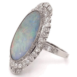 5.00 Carat Opal and Diamond Platinum Ring Estate Fine Jewelry