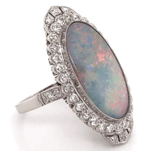 5.00 Carat Opal and Diamond Platinum Ring Estate Fine Jewelry