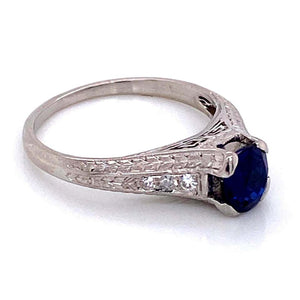 1.05 Carat Sapphire and Diamond Platinum Art Deco Style Ring Fine Estate Jewelry