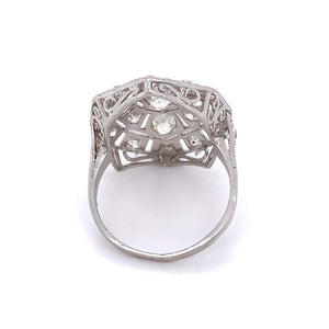 Diamond Platinum Art Deco Cocktail Ring Estate Fine Jewelry