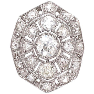Diamond Platinum Art Deco Cocktail Ring Estate Fine Jewelry