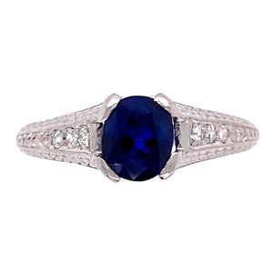 1.05 Carat Sapphire and Diamond Platinum Art Deco Style Ring Fine Estate Jewelry