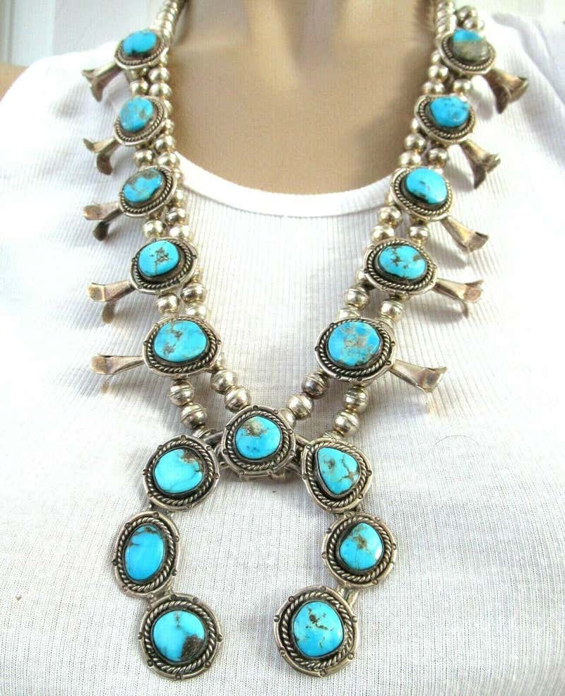 Native American Jewelry White Howlite Squash Blossom Necklace by Phoebe  Tolta