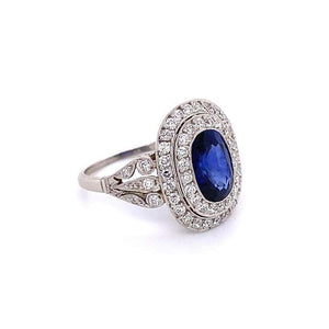 Natural Sapphire and Diamond Platinum Double Halo Ring Estate Fine Jewelry
