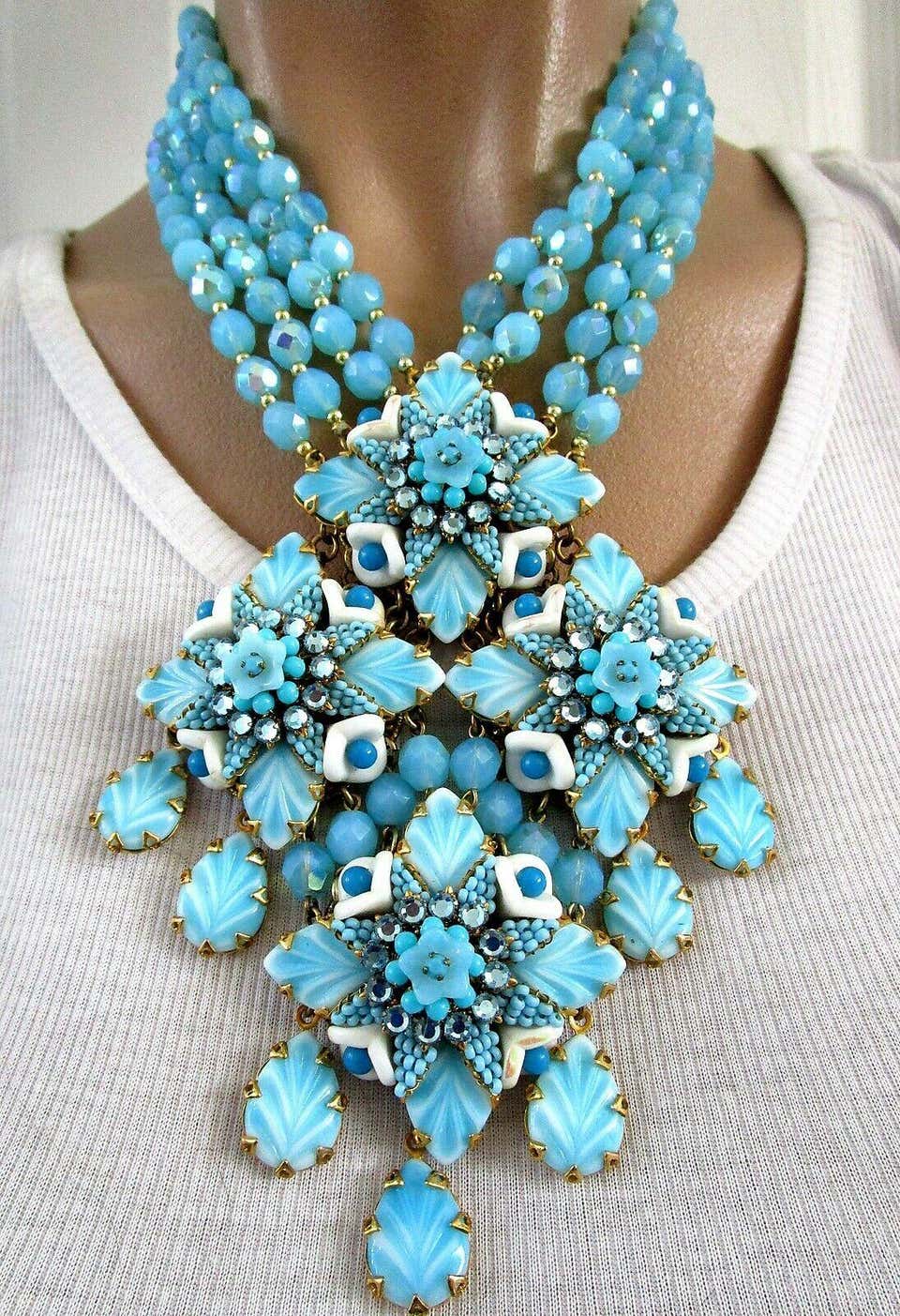 Designer Stanley Hagler Blue Glass Necklace and Earrings Estate Fine J -  Coach Luxury