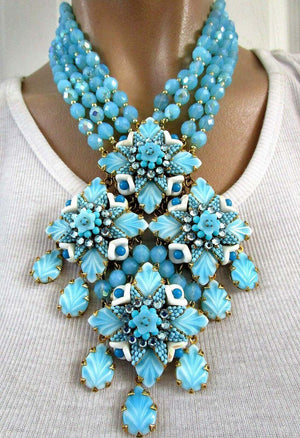 Designer Stanley Hagler Blue Glass Necklace and Earrings Estate Fine Jewelry
