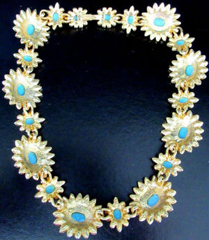 Signed SCASSI Designer Faux Turquoise Sparkling Ice Crystal Floral Link Necklace