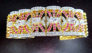 Genuine Rubies and Sparkling Ice Crystal CZ Gilt Cuff Bracelet