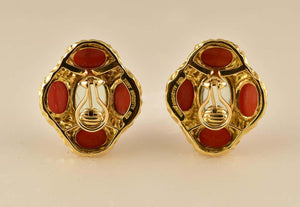 Fluorite and Red Coral Gold Clip-On Earrings Tony Duquette Fine Jewelry