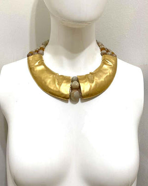 Rare Signed Trifari Designer Lucite Beads Golden Modernist Choker Necklace