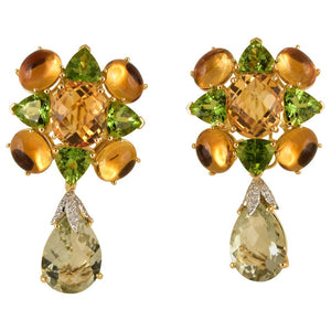 Amethyst, Peridot, Citrine and Diamond Gold Earrings Tony Duquette Fine Jewelry