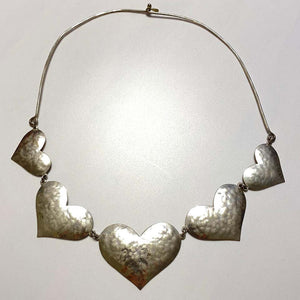 Vintage JEEP COLLINS 5 Heart Sterling Silver Necklace Estate Find