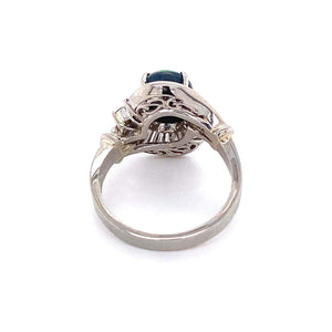 Black Opal and Diamond Platinum Retro Cocktail Ring Estate Fine Jewelry