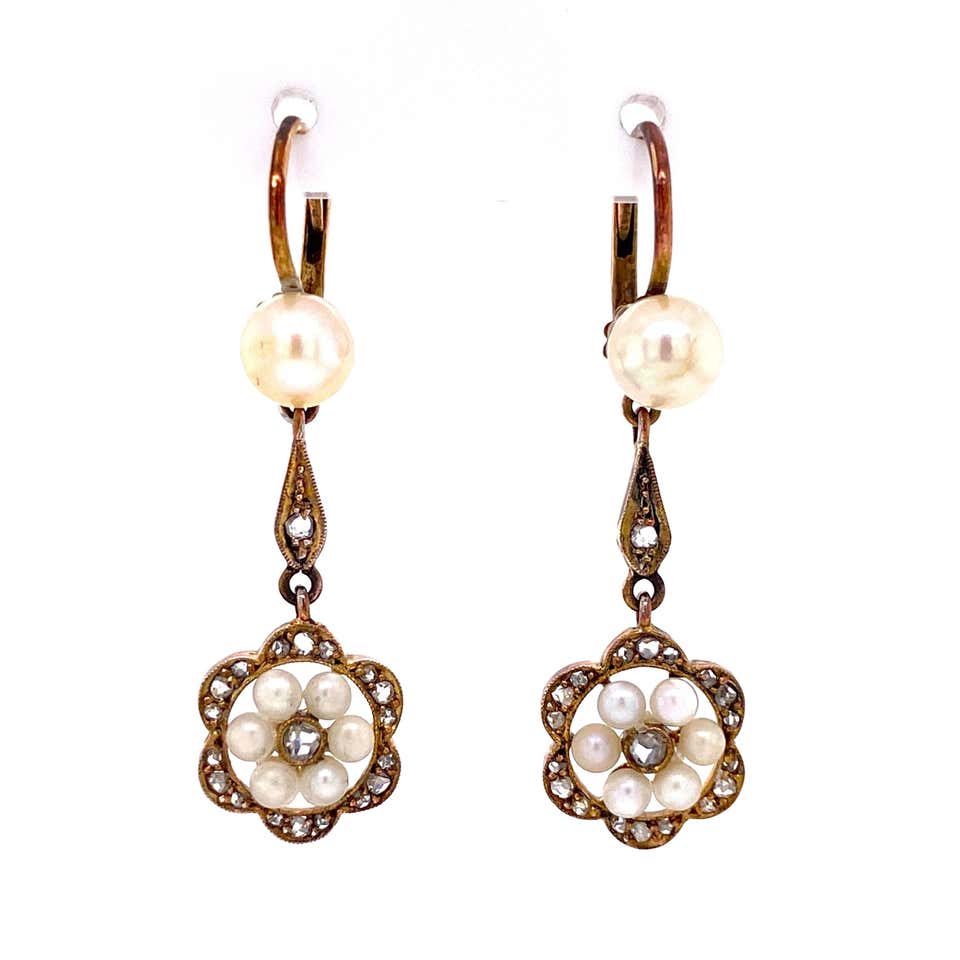 Rose Cut Diamond Earrings, Victorian - Ruby Lane