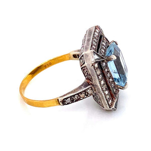 2.90 Carat Emerald-Cut Aquamarine and Diamond Cocktail Ring Estate Fine Jewelry