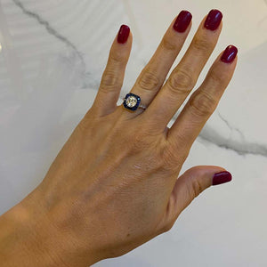 Diamond and Blue Sapphire Platinum Halo Art Deco Style Ring Estate Fine Jewelry