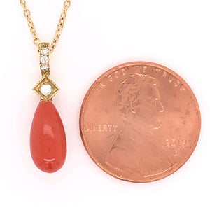 Coral Briolette and Diamond Jude Frances Gold Drop Necklace Estate Fine Jewelry
