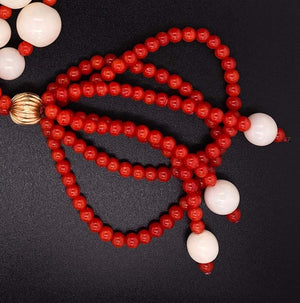 Natural Red and Natural White Coral Beads Necklace Estate Fine Jewelry