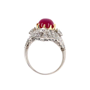 4.12 Carat No Heat Burmese Star Ruby Diamond Platinum Ring Estate Fine Jewelry