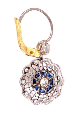 Sapphire and Diamond Art Deco Style Platinum Drop Earrings Fine Estate Jewelry
