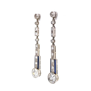 Diamond Art Deco Platinum Drop Earrings Fine Estate Jewelry