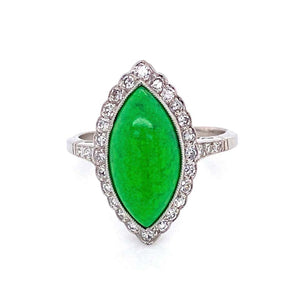4 Carat Navette Green Turquoise and Diamond Platinum Ring Estate Fine Jewelry