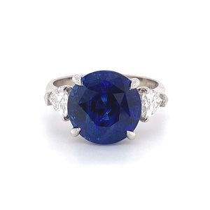 7.07 Carat Ceylon Sapphire and Diamond Platinum Ring Estate Fine Jewelry