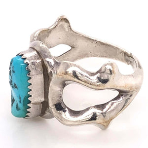 Stylized Owl Turquoise Native American Sterling Silver Ring Estate Fine Jewelry