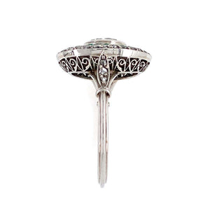 Diamond and Emerald Art Deco Style Cocktail Platinum Ring Estate Fine Jewelry