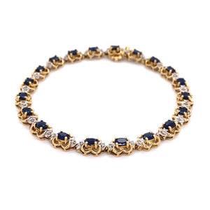 3.00 Carat Sapphire and Diamond Gold Line Bracelet Estate Fine Jewelry