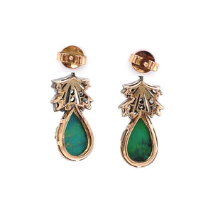 Turquoise and Diamond Platinum Edwardian Style Drop Earrings Fine Estate Jewelry