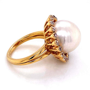 Pearl and Old European Diamond Victorian Gold Ring Estate Fine Jewelry