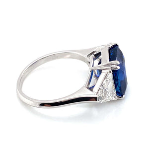 6.94 Carat Sapphire No Heat Diamond Platinum Cocktail Ring Estate Fine Jewelry