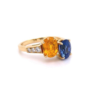 Blue and Yellow Sapphire Diamond Toi et Moi Gold Bypass Ring Estate Fine Jewelry