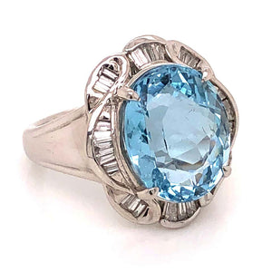 7.20 Carat Aquamarine and Diamond Platinum Cocktail Ring Estate Fine Jewelry