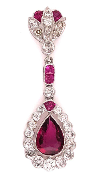 Rubellite Tourmaline and Diamond Deco Style Drop Earrings Fine Estate Jewelry