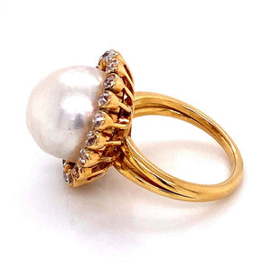 Pearl and Old European Diamond Victorian Gold Ring Estate Fine Jewelry