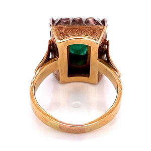Emerald and Diamond Victorian Style Gold Cocktail Ring Estate Fine Jewelry