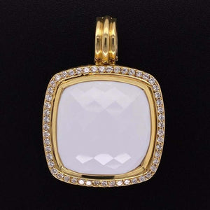 David Yurman Large White Agate and Diamond 18K Gold Pendant Fine Estate Jewelry